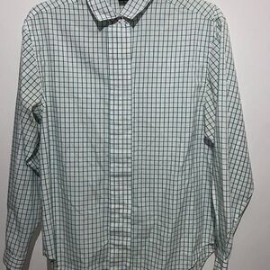 Katelyn Court Mens‎ Teal Green White Windowpane Check Hidden Button Down Shirt M
